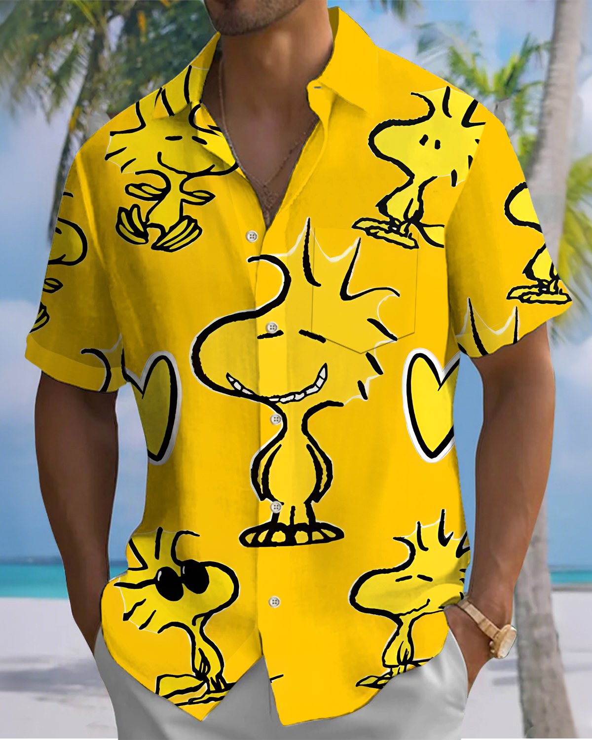 Alohadaddy® Hawaiian Stuffed Cardigan with Art Print, Buttons, Pockets, and Men's Short-Sleeve Shirt