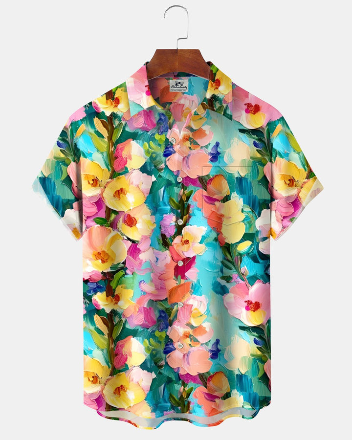 Alohadaddy® Hawaiian Floral Print Art Button Pocket Cardigan Men&