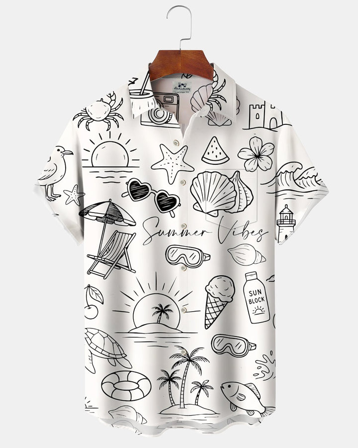 Alohadaddy® Hawaiian Beach Vacation Print Art Button Pocket Cardigan Men&