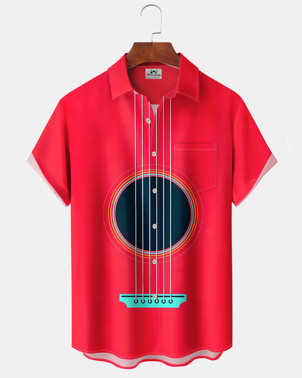 Alohadaddy® Men's Casual Short-Sleeve Cardigan Shirt  Musical Instrument Art Print, Button-Front  with Pockets