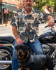Alohadaddy® Men's Short-Sleeve Button-Down Shirt  Casual Style with "Biker Dog" Graphic Print and Chest Pocket