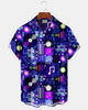 Alohadaddy® Men's Short-Sleeve Button-Down Cardigan Shirt with Vintage Music-Themed Graphic Print and Pocket
