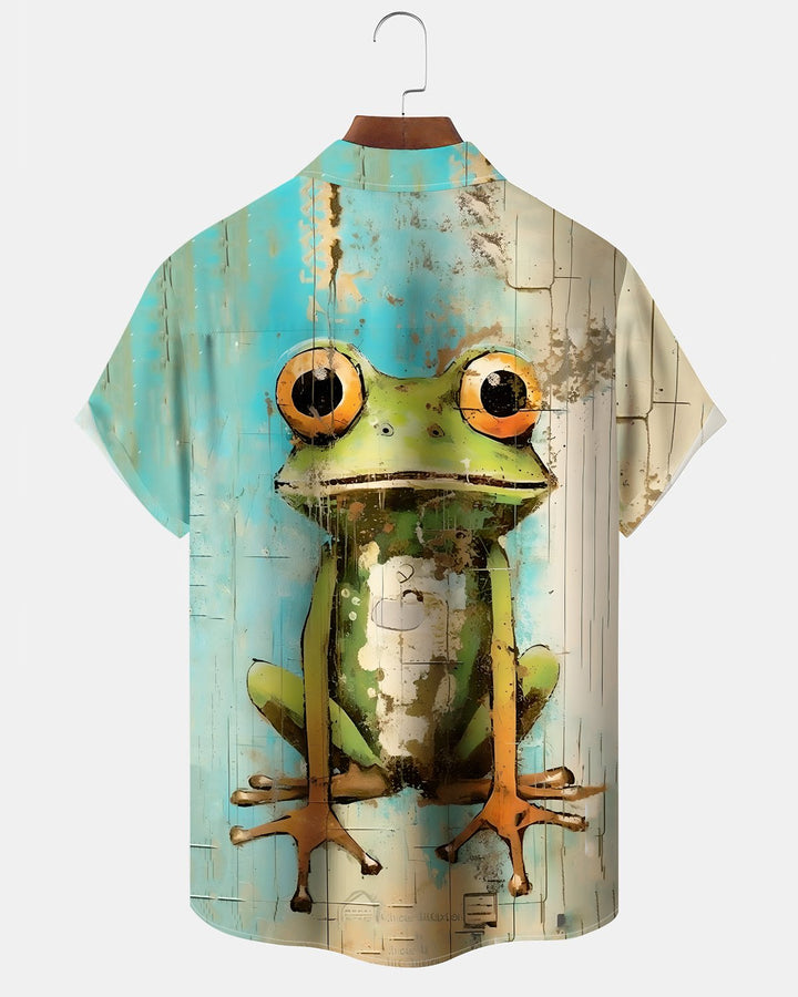 Alohadaddy® Vintage Frog Print Art Button Pocket Cardigan Men&