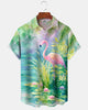 Alohadaddy® Hawaiian Flamingo Print Art Button Pocket Cardigan Men's Short Sleeve Shirt