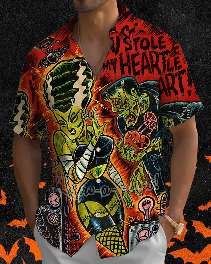 Alohadaddy® Holiday Halloween Graphic Print Button-Down Pocket Cardigan-Style Men&