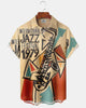 Alohadaddy® Men's Short-Sleeve Button-Down Shirt with Pocket Vintage Music-Themed Graphic Print