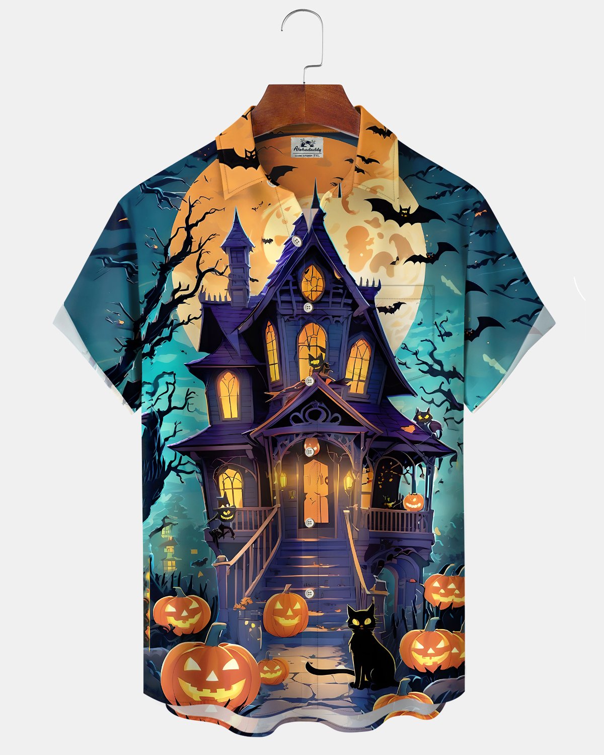 Alohadaddy® Men's Short-Sleeve Button-Down Shirt  Holiday/Halloween Graphic Print with Pocket