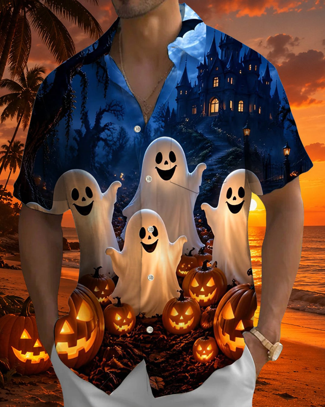 Alohadaddy® Holiday Halloween Graphic Print Button-Down Pocket Cardigan-Style Men&