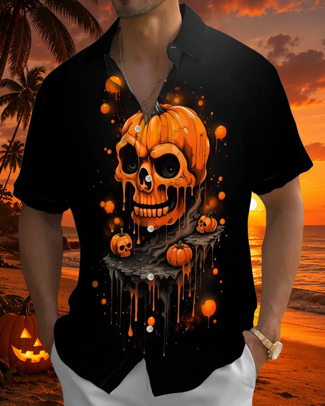 Alohadaddy® Holiday Halloween Graphic Print Button-Down Pocket Cardigan-Style Men&
