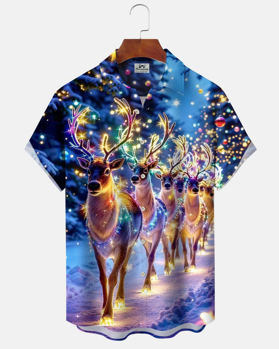 Alohadaddy® Holiday/Christmas Reindeer Print Button-Down Cardigan-Style Short-Sleeve Shirt with Pocket for Men