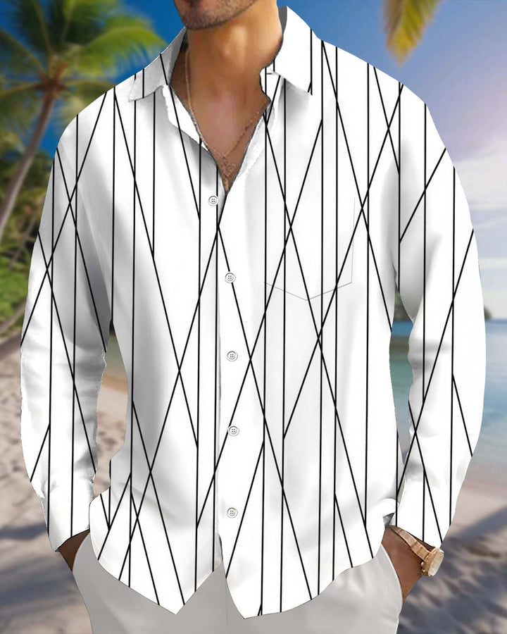 Alohadaddy® Men’s Long-Sleeve Casual Shirt  Geometric Print Button-Down with Pocket