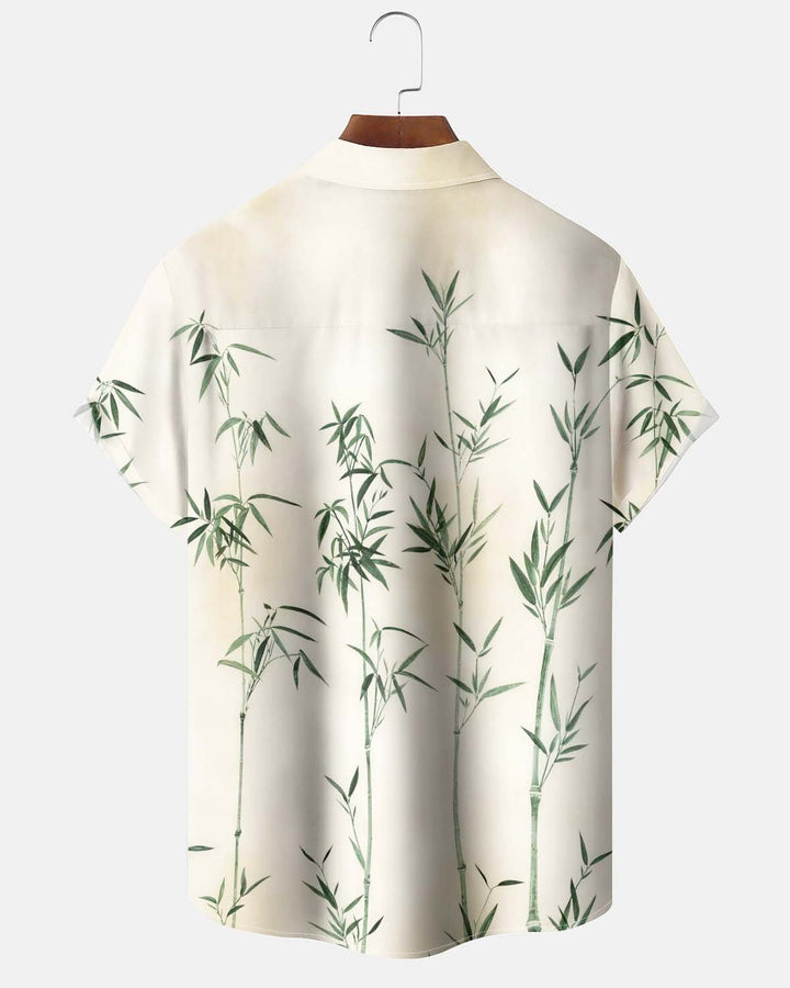 Alohadaddy® Men’s Short-Sleeve Button-Down Shirt with Bamboo Print Featuring a Chest Pocket