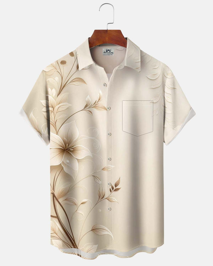 Alohadaddy® Men’s Short-Sleeve Button-Down Shirt  Casual Floral Print Cardigan-Style Shirt with Pocket