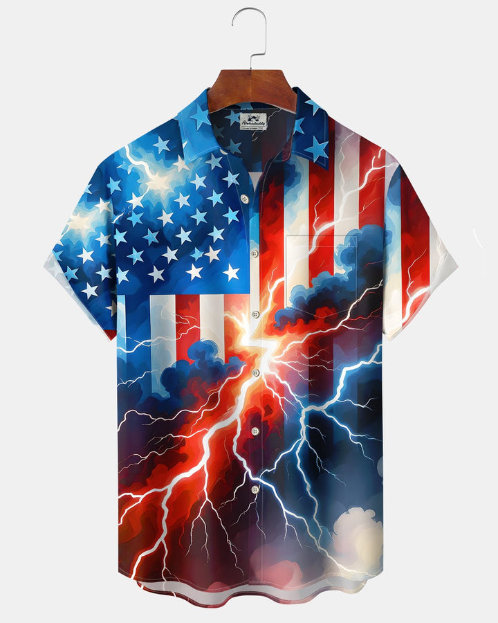 Alohadaddy® Casual American 250th Anniversary Print Art Button Pocket Cardigan Men&