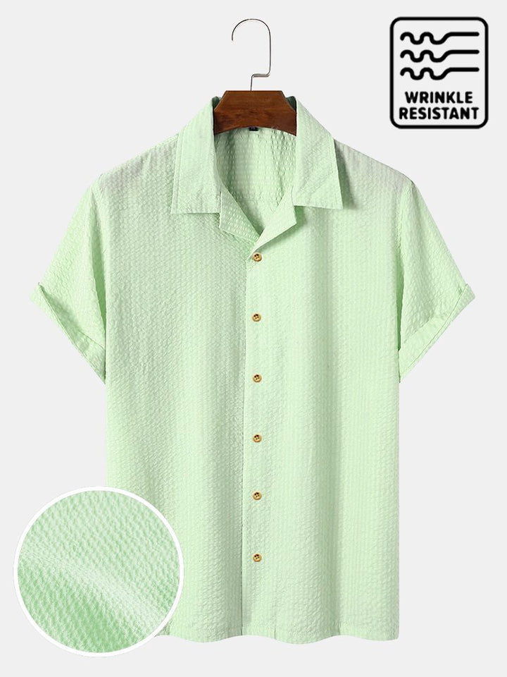 Camisas casuales antiarrugas de seersucker lisas para hombre, blusas básicas multicolor