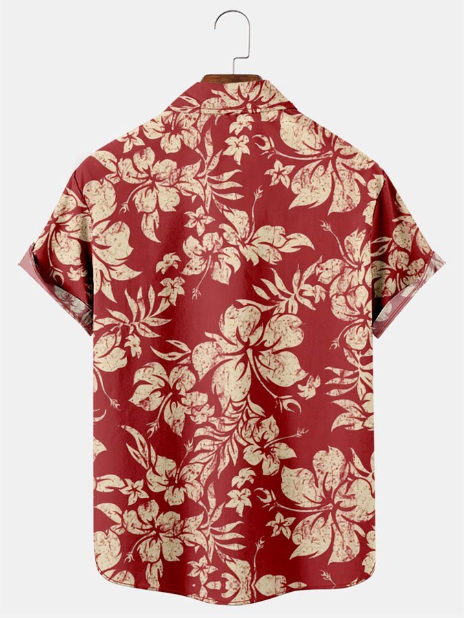 Chemise à manches courtes à revers avec motif de plantes, de fleurs et de feuilles de la série hawaïenne Alohadaddy Holiday Style