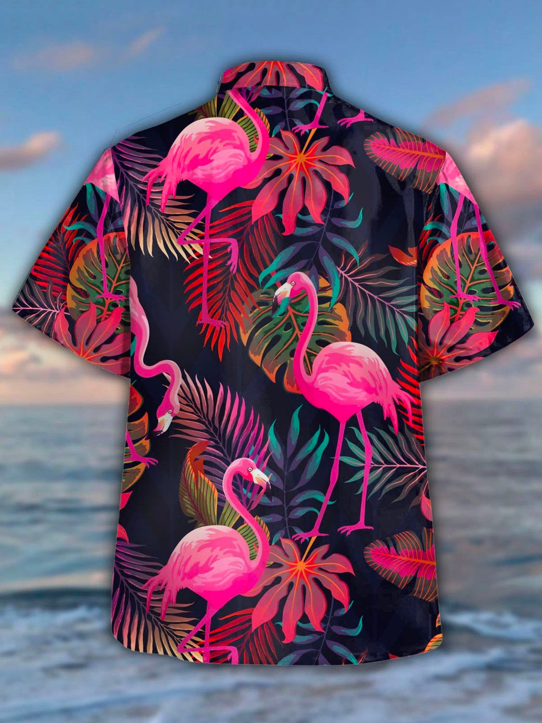 Chemise hawaïenne décontractée à manches courtes pour hommes avec imprimé flamant botanique
