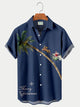 Camisa hawaiana de manga corta con estampado de alce navideño y cocotero para hombre