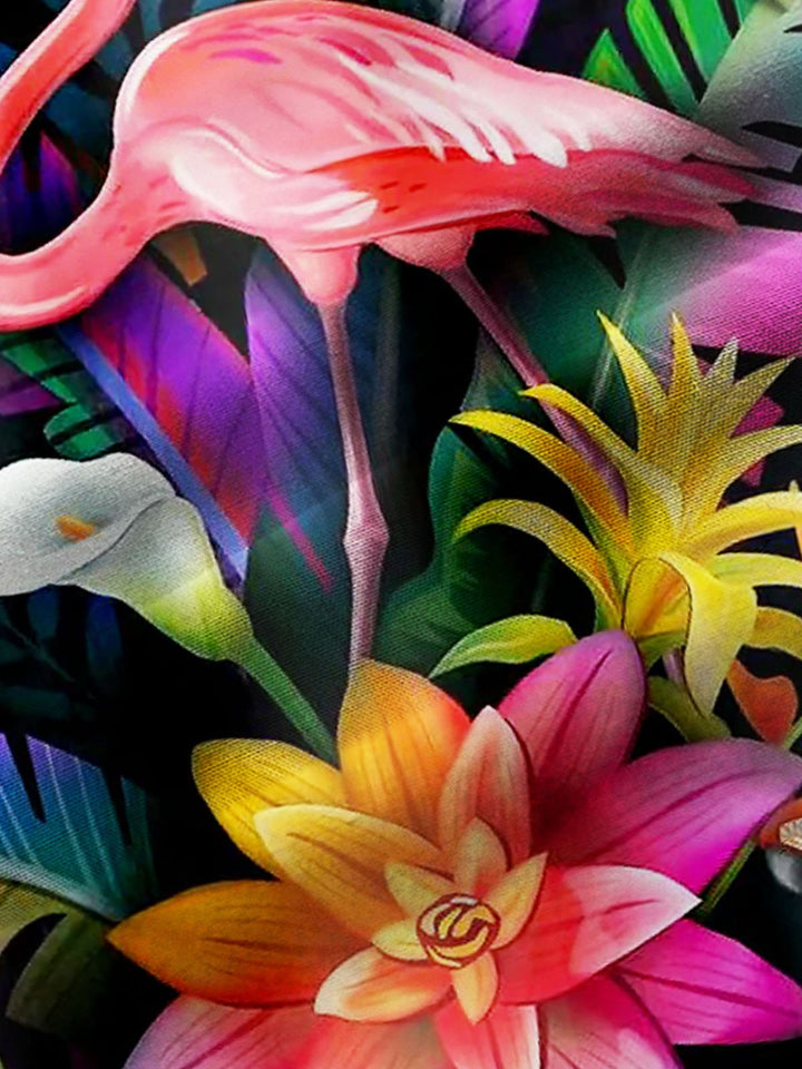 Flamingo Bird With Tropical Flowers Print Men&