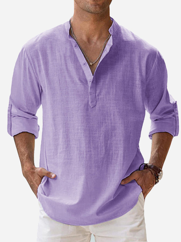 Camisas de manga larga con cuello de banda, de lino y algodón, básicas, informales, vintage, de Alohadaddy, cómodas y transpirables para campamento