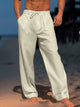 Alohadaddy Men's Beach Daily Loose Linen Elastic Waist Drawstring Trousers