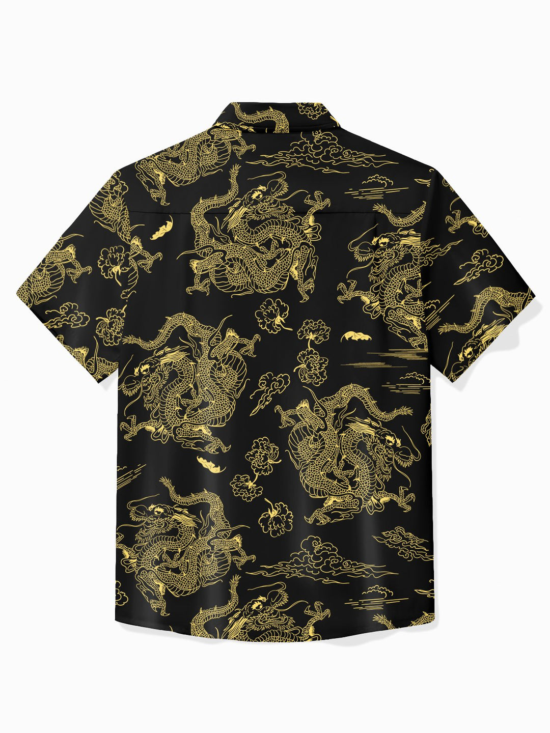 Camisa de hombre con estampado de dragón dorado y negro del año del dragón vintage de Alohadaddy, camisa de camping con bolsillo elástico, talla grande