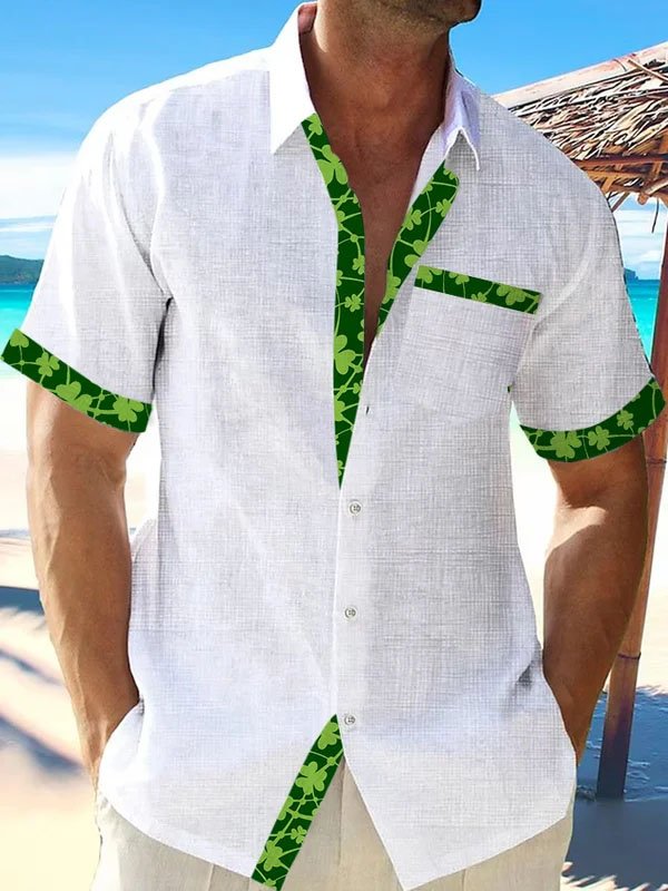 Camisa de manga corta con bolsillo abotonado para hombre con estampado en contraste de hojas de plantas hawaianas de Alohadaddy
