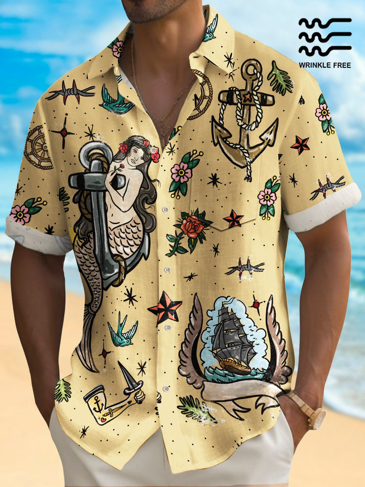 Chemise de camping en plein air extensible à séchage rapide avec imprimé tatouage de sirène vintage Alohadaddy