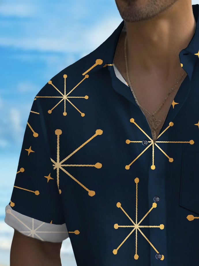 Alohadaddy Vintage Geometric Starburst Print Chest Pocket Shirt Plus Size Men&