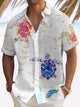 Alohadaddy Hawaiian Sea Turtle Art Print Men's Button Pocket Short Sleeve Shirt
