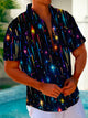 Alohadaddy Retro Gradient Meteor Print Men's Button Pocket Short Sleeve Shirt