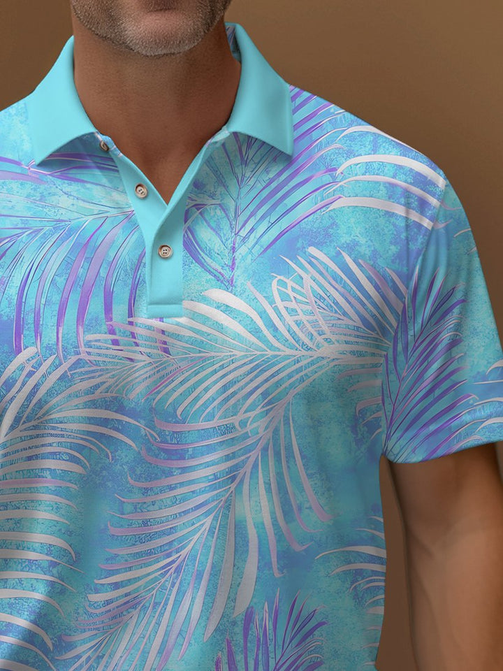 Polo elástico con estampado de plantas hawaianas y degradado de Alohadaddy, cómodo y para acampar, talla grande