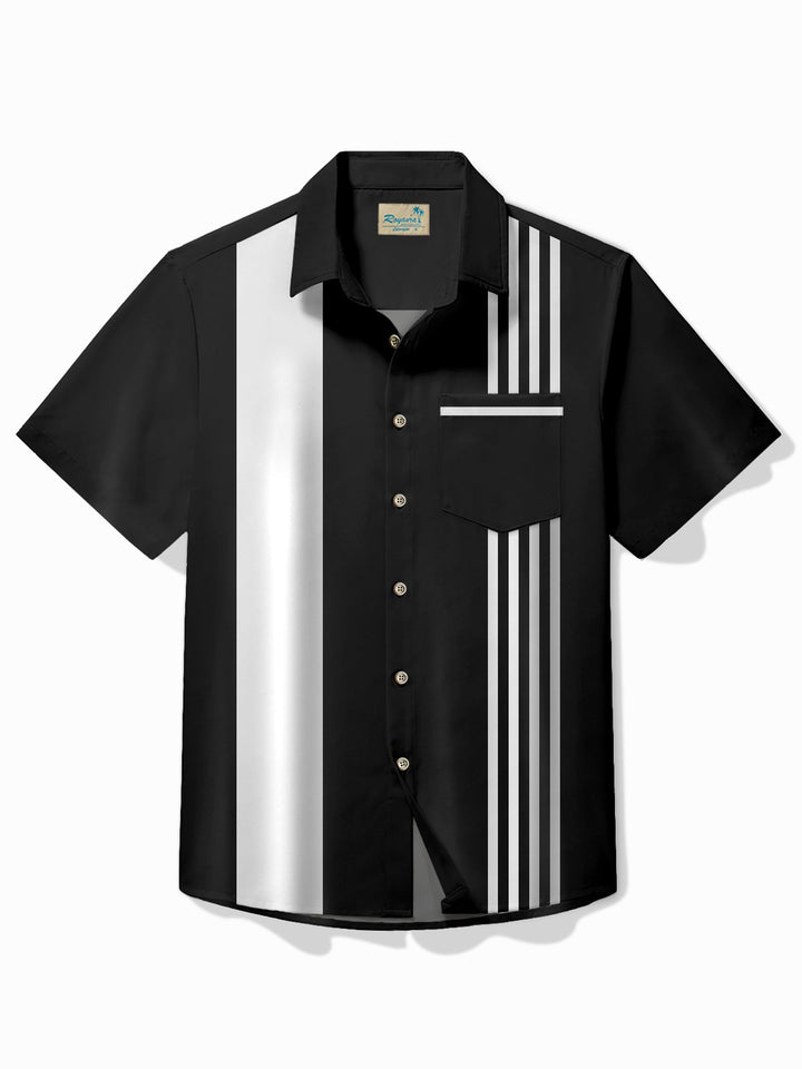 Alohadaddy Vintage Bowling Stripe Print Chest Pocket Shirt Plus Size Men&