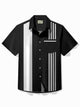 Alohadaddy Vintage Bowling Stripe Print Chest Pocket Shirt Plus Size Men's Shirt