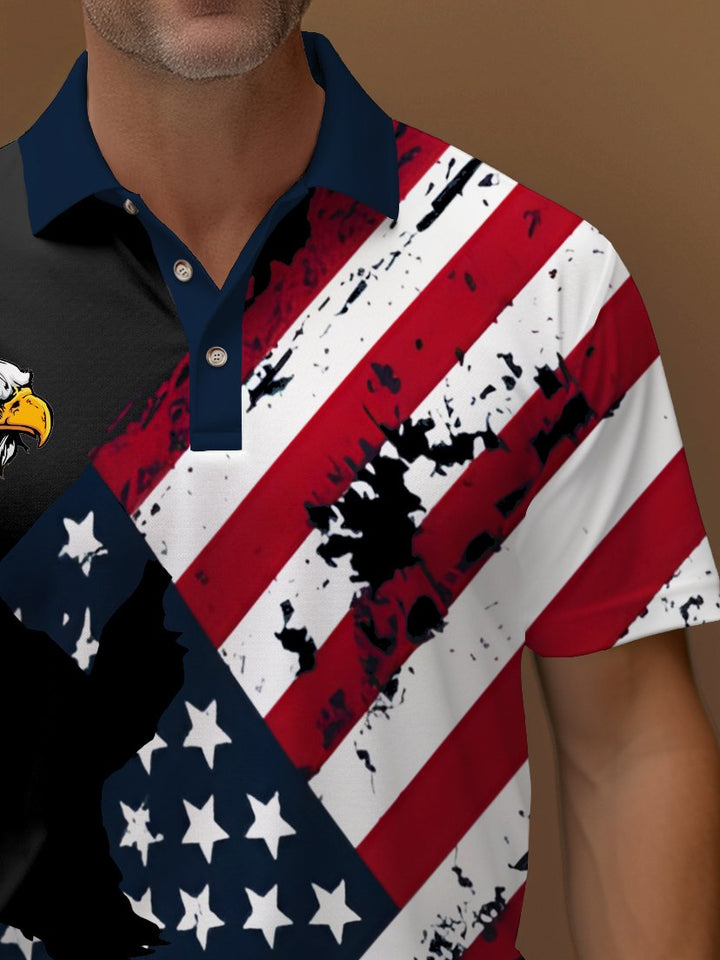 Alohadaddy - Polo con estampado de águila y bandera estadounidense para vacaciones, elástico, cómodo, para acampar, talla grande