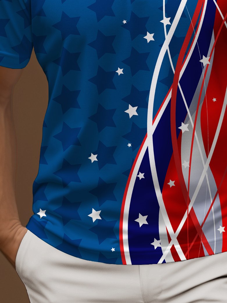 Alohadaddy - Polo elástico con estampado de bandera estadounidense para vacaciones, cómodo y para acampar, talla grande