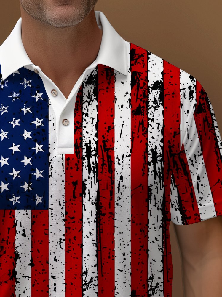 Alohadaddy - Polo elástico con estampado de bandera estadounidense para vacaciones, cómodo y para acampar, talla grande