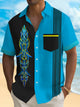 Alohadaddy Vintage Pinstripe Bowling Print Men's Button Pocket Short Sleeve Shirt