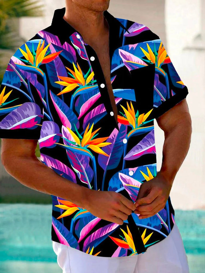 Chemise à manches courtes et poches boutonnées pour homme à imprimé floral tropical hawaïen Alohadaddy