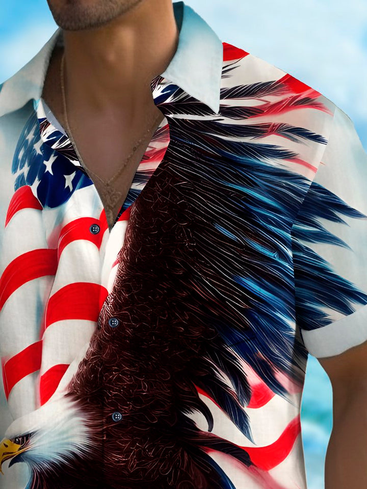 Camisa de manga corta transpirable informal con estampado de águila y bandera del Día de la Independencia para hombre de Alohadaddy Holiday, talla grande
