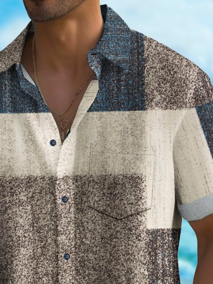 Alohadaddy Vintage Geometric Abstract Texture Print Chest Pocket Shirt Plus Size Men&