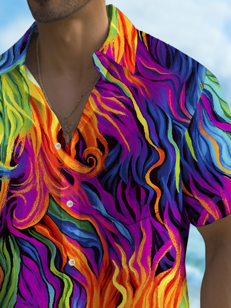 Camisa informal de manga corta transpirable con estampado de arte abstracto y motivo del mes del orgullo para hombre de Alohadaddy Holiday, talla grande