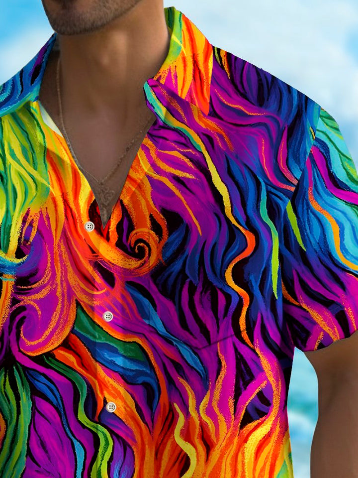 Camisa informal de manga corta transpirable con estampado de arte abstracto y motivo del mes del orgullo para hombre de Alohadaddy Holiday, talla grande