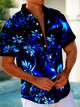 Alohadaddy Hawaiian Floral 3D Print Men's Button Pocket Short Sleeve Shirt