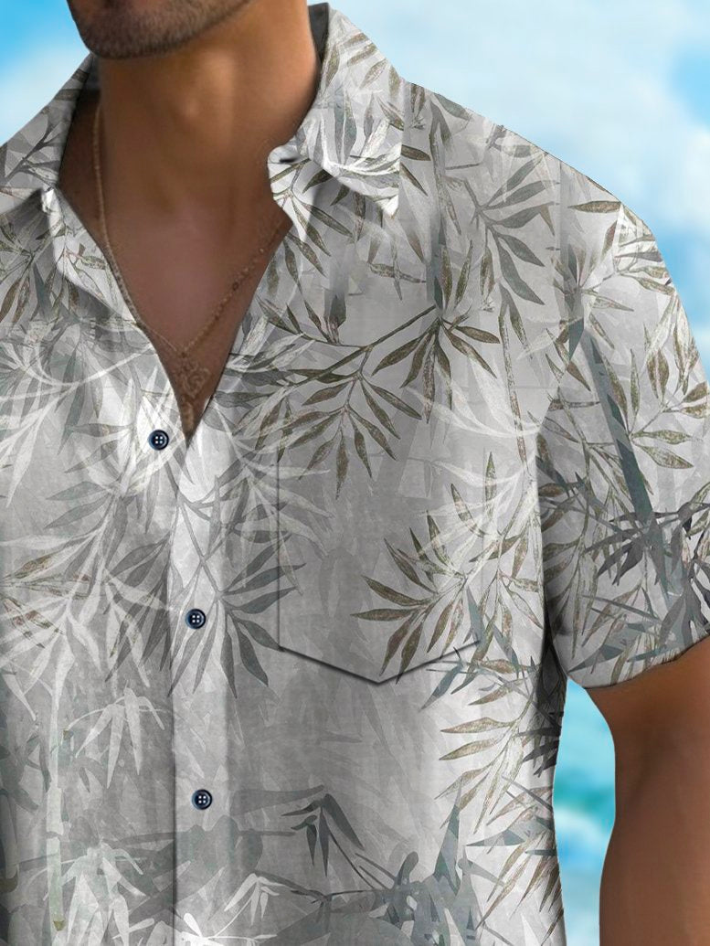 Alohadaddy Vintage Bamboo Print Chest Pocket Shirt Plus Size Men&
