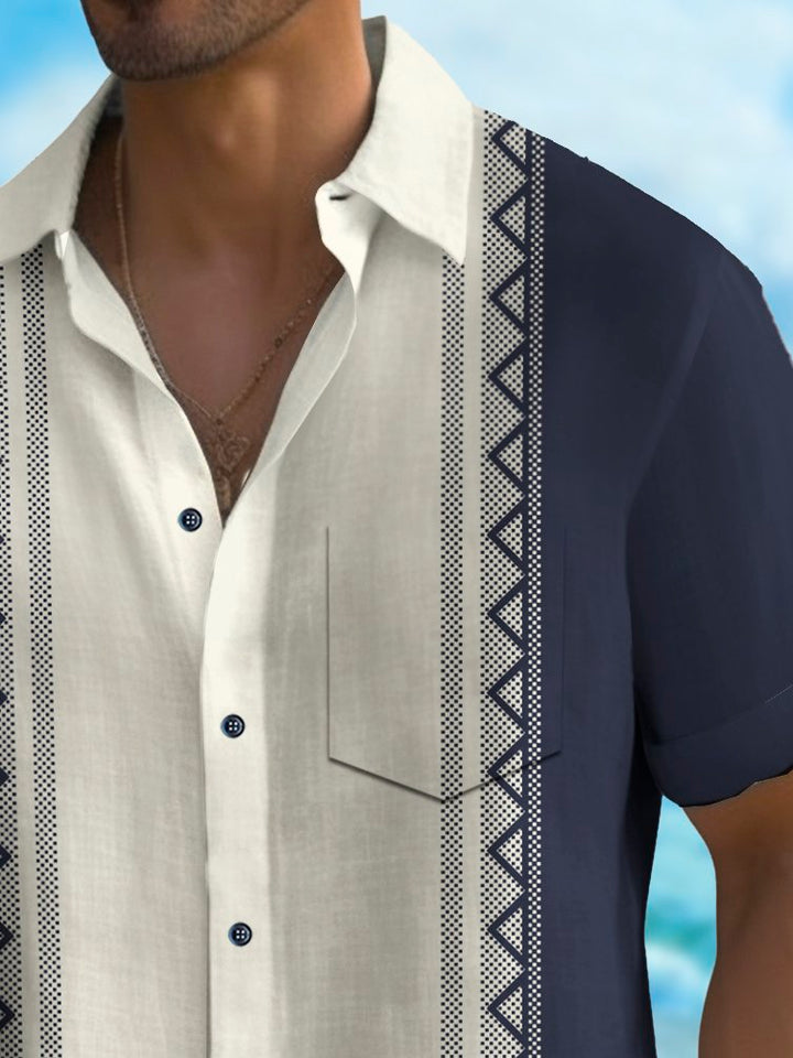 Alohadaddy Vintage Bowling Abstract Stripe Print Chest Pocket Shirt Plus Size Men&