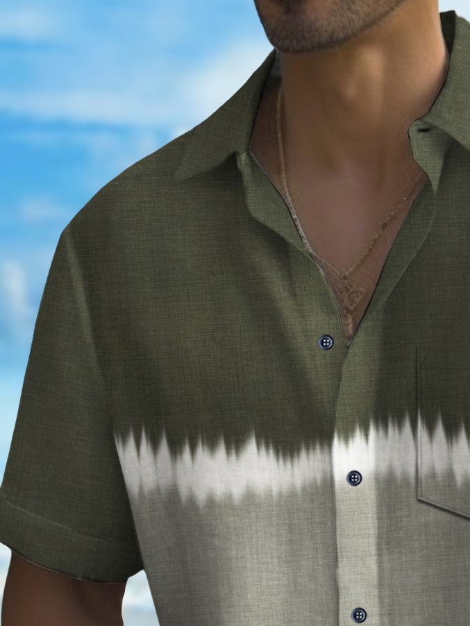 Alohadaddy Vintage Abstract Texture Print Chest Pocket Shirt Plus Size Men&