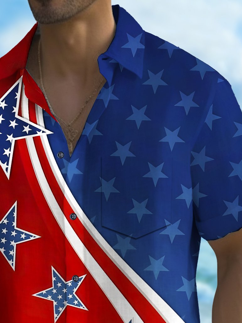 Camisa de manga corta transpirable informal con estampado de bandera del Día de la Independencia para hombre de Alohadaddy Holiday, talla grande