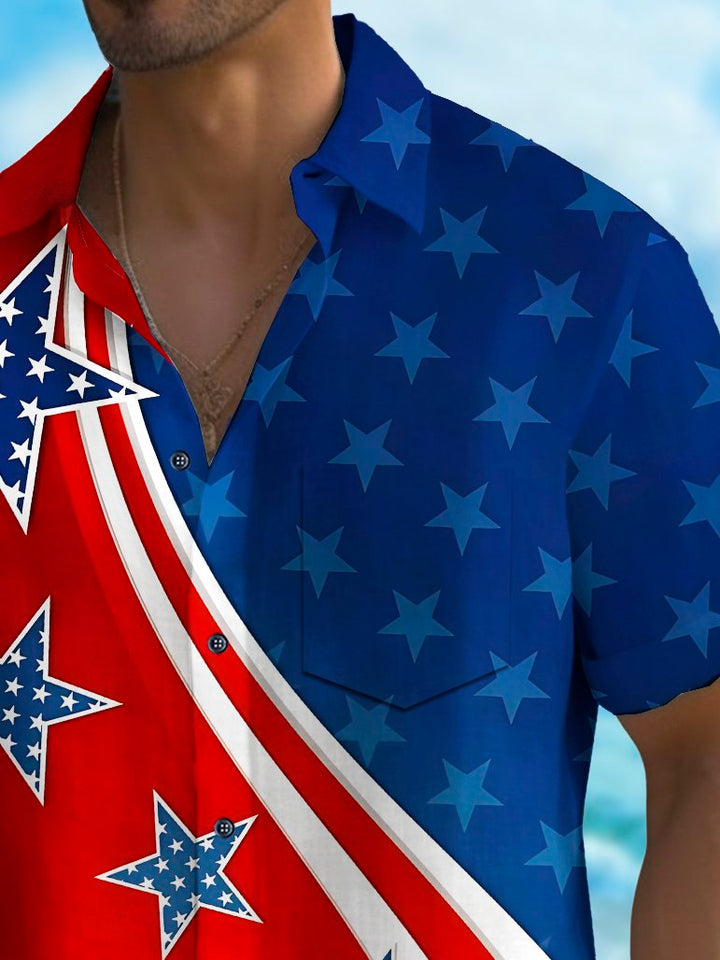 Camisa de manga corta transpirable informal con estampado de bandera del Día de la Independencia para hombre de Alohadaddy Holiday, talla grande