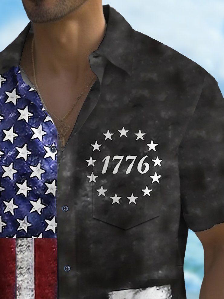 Camisa de vacaciones para hombre Alohadaddy Independence Day 1776, elástica, de secado rápido, con bolsillo para campamento, talla grande
